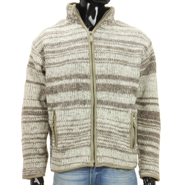 Wool knit Space Dye Fleece Lined Zip Jacket - Beige
