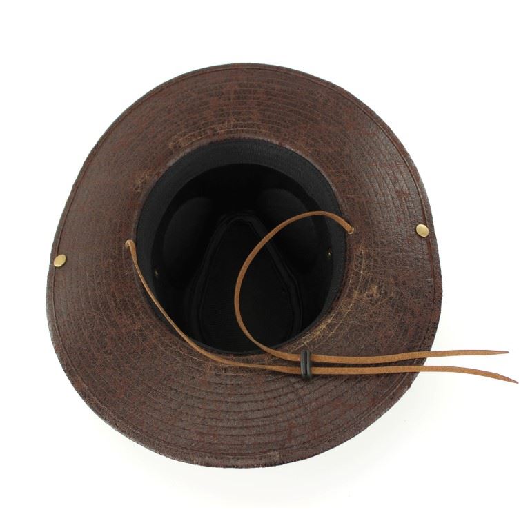 Leather effect fedora with neck cord - Brown