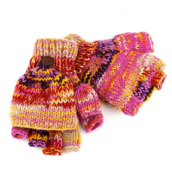 Wool Knit Fingerless Shooter Gloves - Space Dye (Pink)