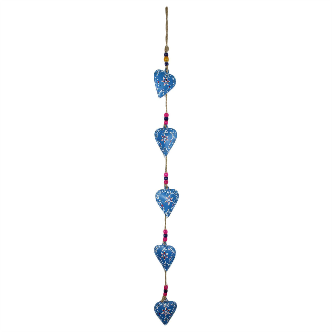 Hanging Mobile Decoration String of Hearts - Blue - Sand String