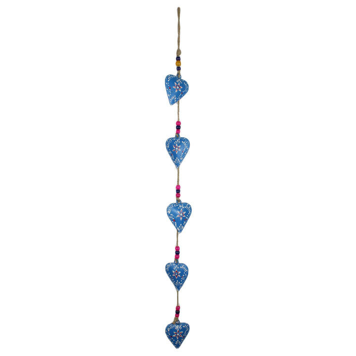 Hanging Mobile Decoration String of Hearts - Blue - Sand String