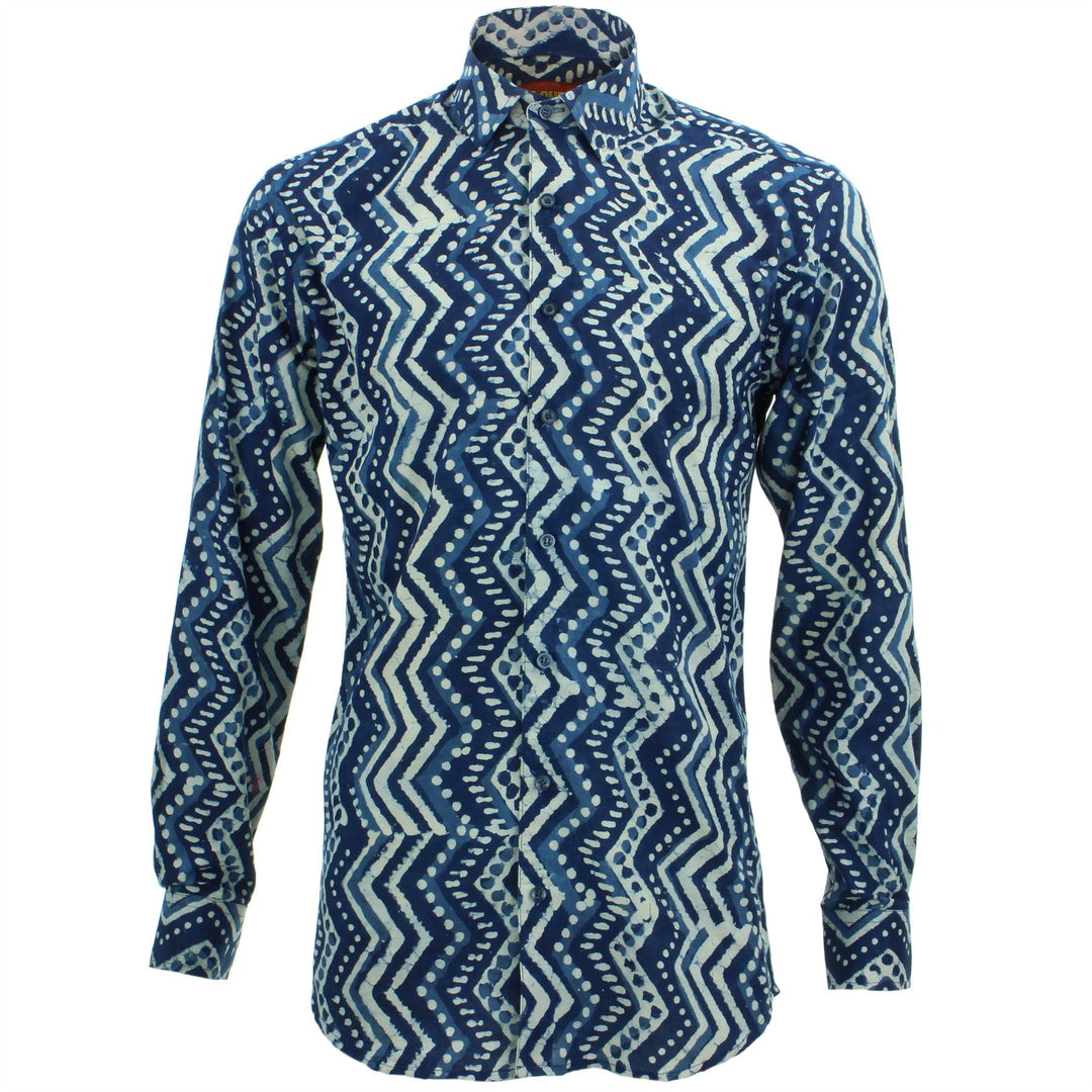 Tailored Fit Long Sleeve Shirt - Block Print - Zig Zags