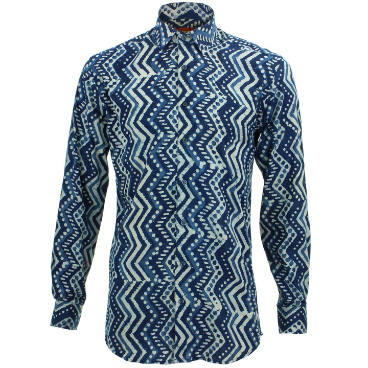 Tailored Fit Long Sleeve Shirt - Block Print - Zig Zags