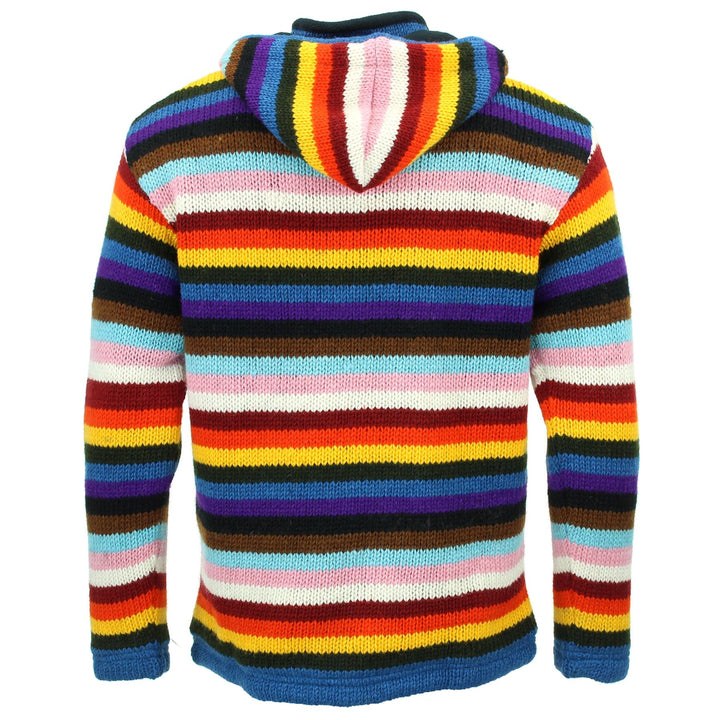 Hand Knitted Wool Hooded Jacket Cardigan - Stripe Progress Rainbow