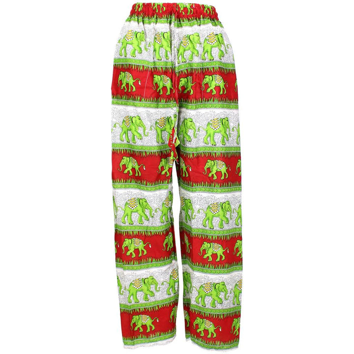 Elephant Print Ali Baba Trousers - Contrast Stripes (Red & Green)