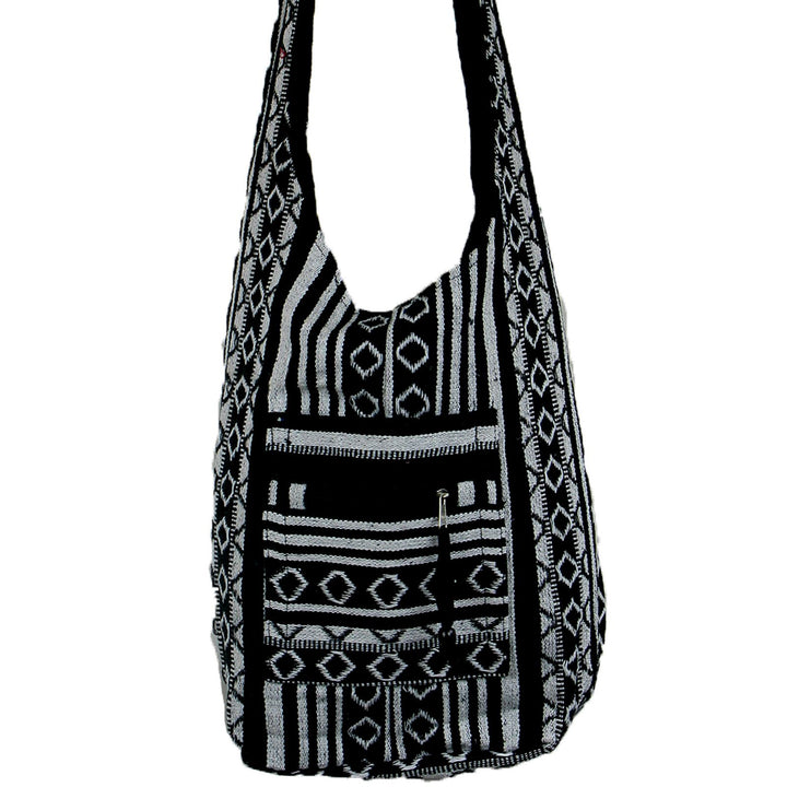 Diamond Pattern Canvas Sling Shoulder Bag - Black White