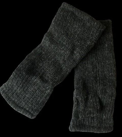 Wool Knit Fleece Lined  Wrist Warmers - Plain Charcoal