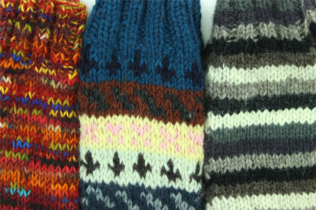Hand Knitted Wool Leg Warmers - Stripe Navy Pink Pattern