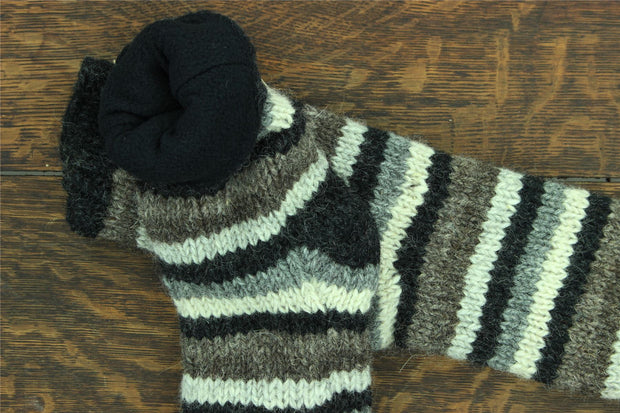 Hand Knitted Wool Ankle Socks - Stripe Natural