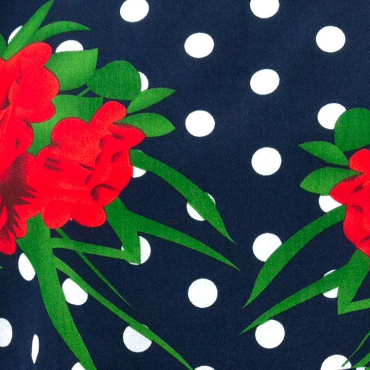Empire Line Tea Dress - Polka Dot Roses Navy