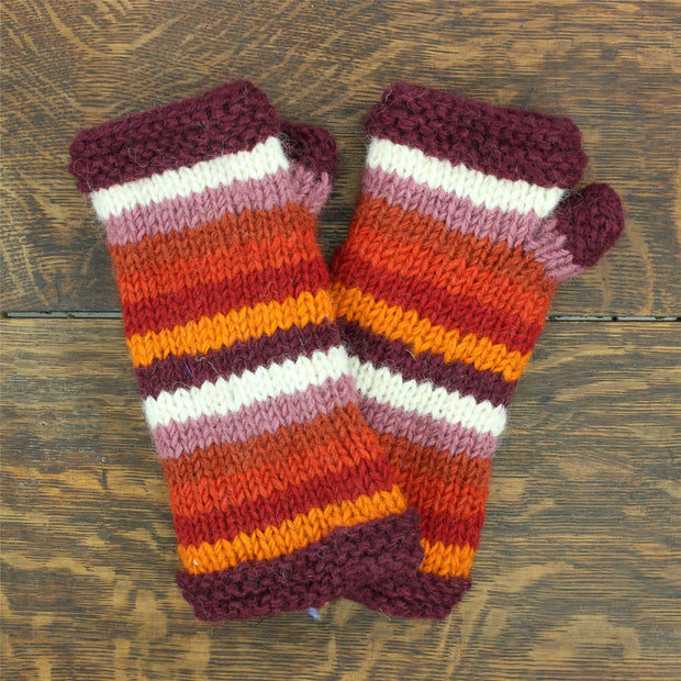 Hand Knitted Wool Arm Warmer - Stripe Rust