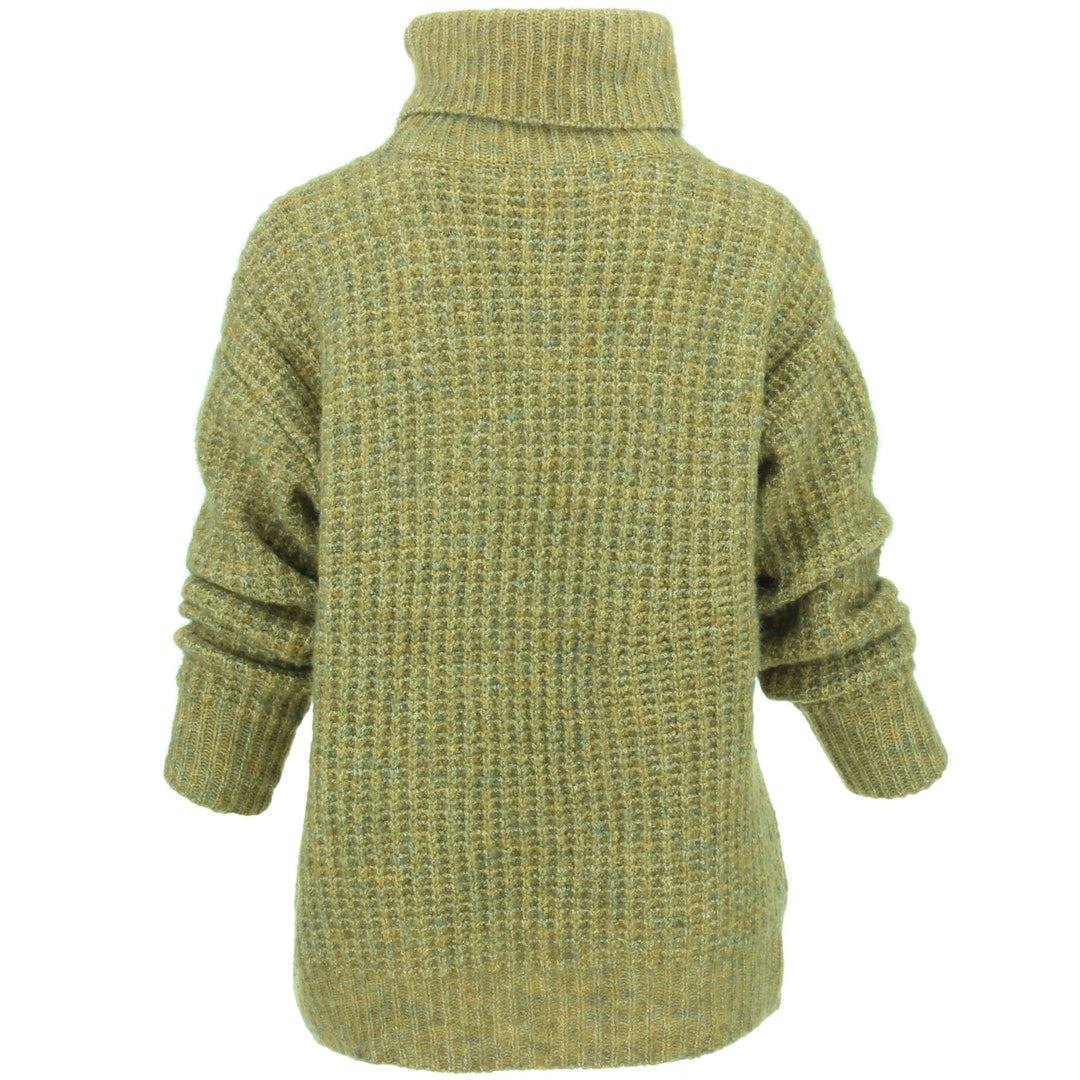 Roll Neck Textured Knit Jumper - Mustard