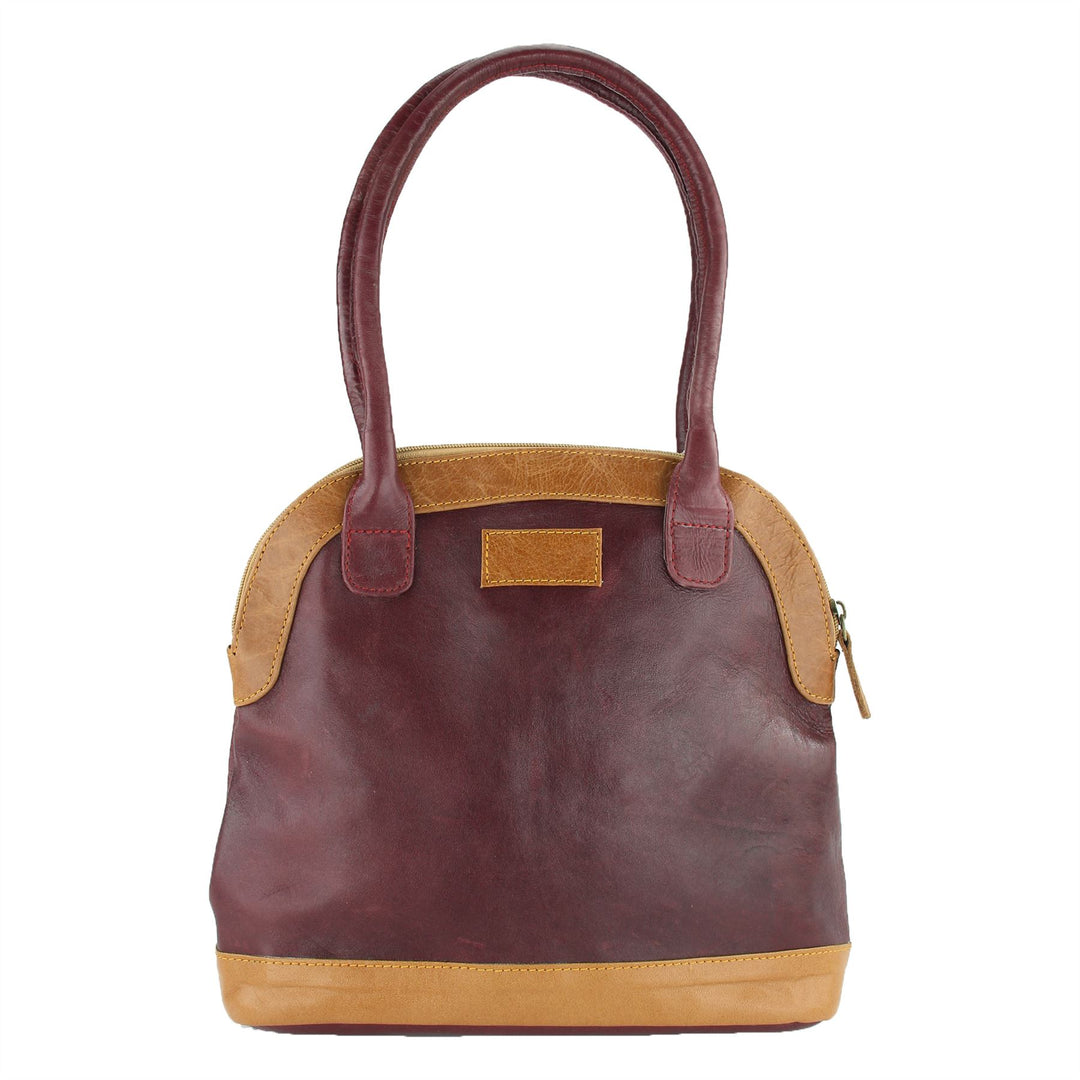 Real Leather Shopper Tote Bag Handbag - Red & Brown