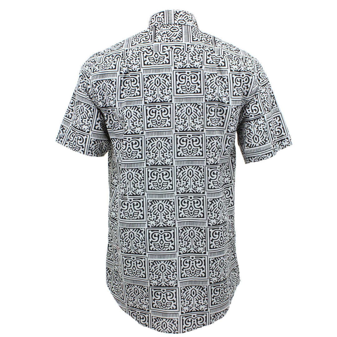 Regular Fit Short Sleeve Shirt - Black & White Tribal