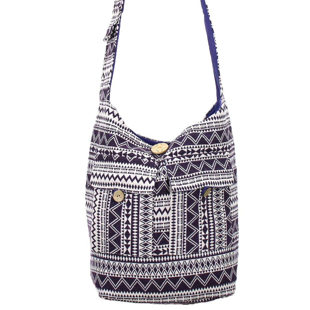 Cotton Canvas Sling Shoulder Bag - Purple