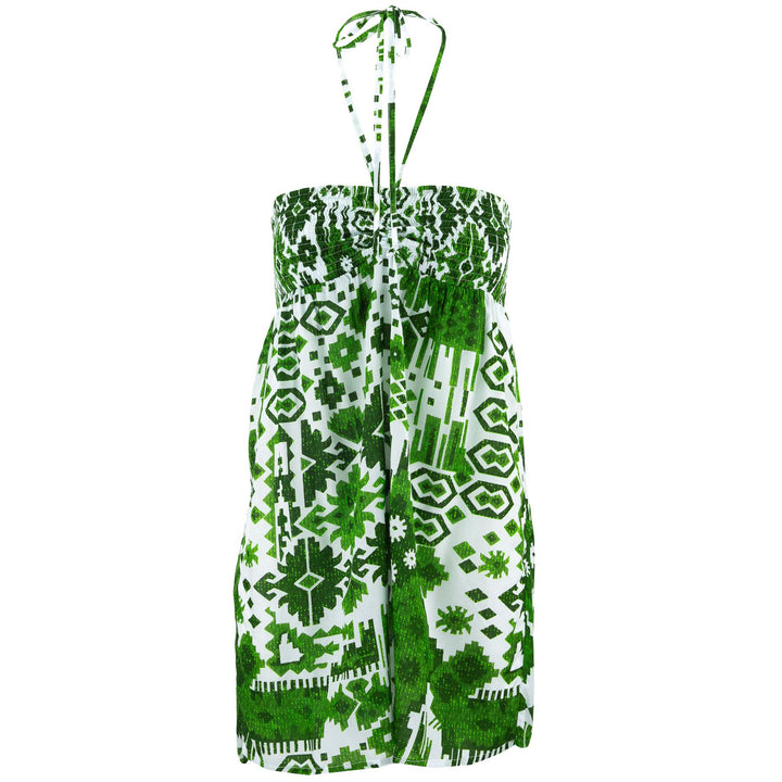 Halterneck Wrinkle Dress - Green Aztec