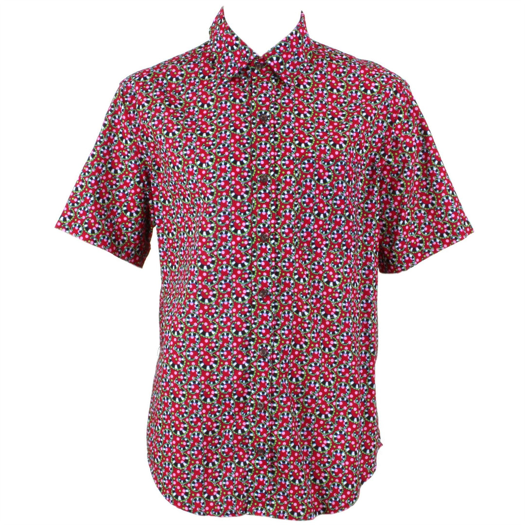 Regular Fit Short Sleeve Shirt - Black & White Swirls on Red