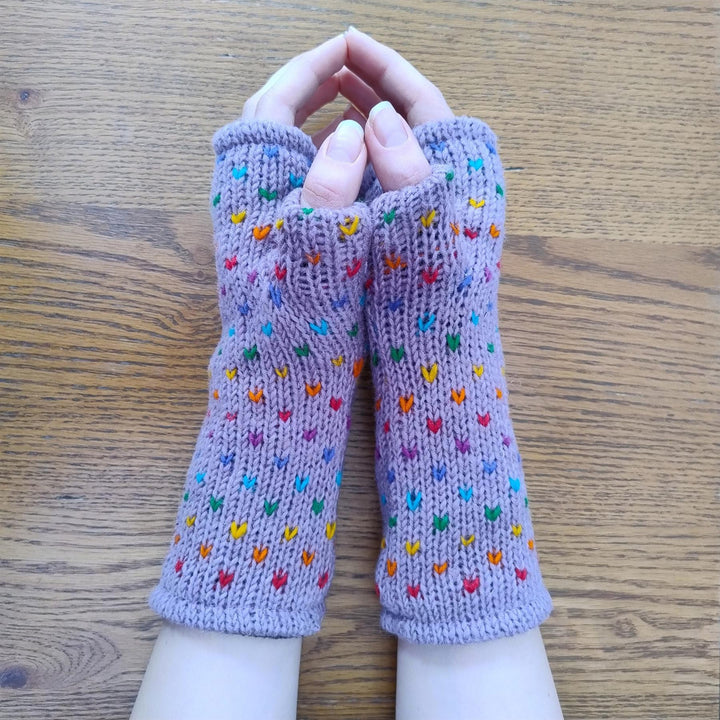 Wool Knit Fleece Lined  Wrist Warmers - Tik Tik Lilac