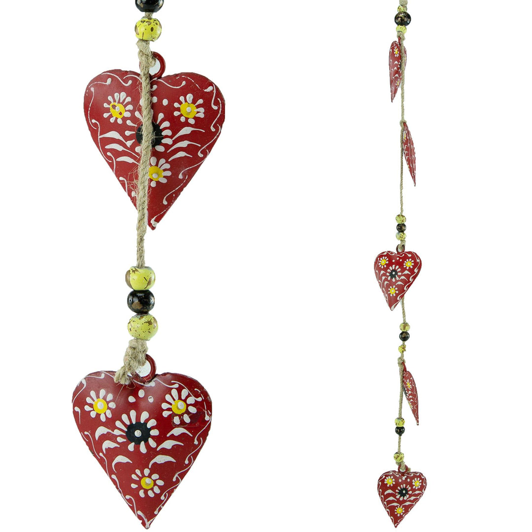 Hanging Mobile Decoration String of Hearts - Red - Sand String