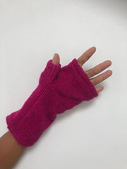 Wool Knit Fleece Lined  Wrist Warmers - Plain Dark Pink
