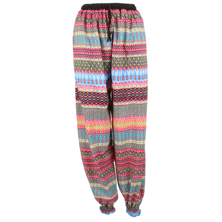 Elephant Print Ali Baba Trousers - Floral (Black & Beige)