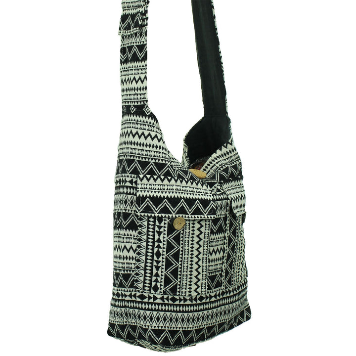 Cotton Canvas Sling Shoulder Bag - Black