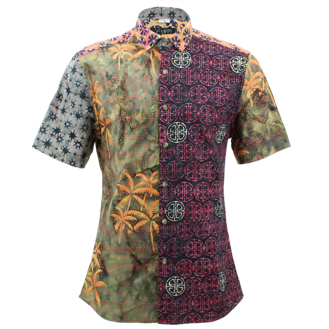 Slim Fit Short Sleeve Mixed Panel Shirt -