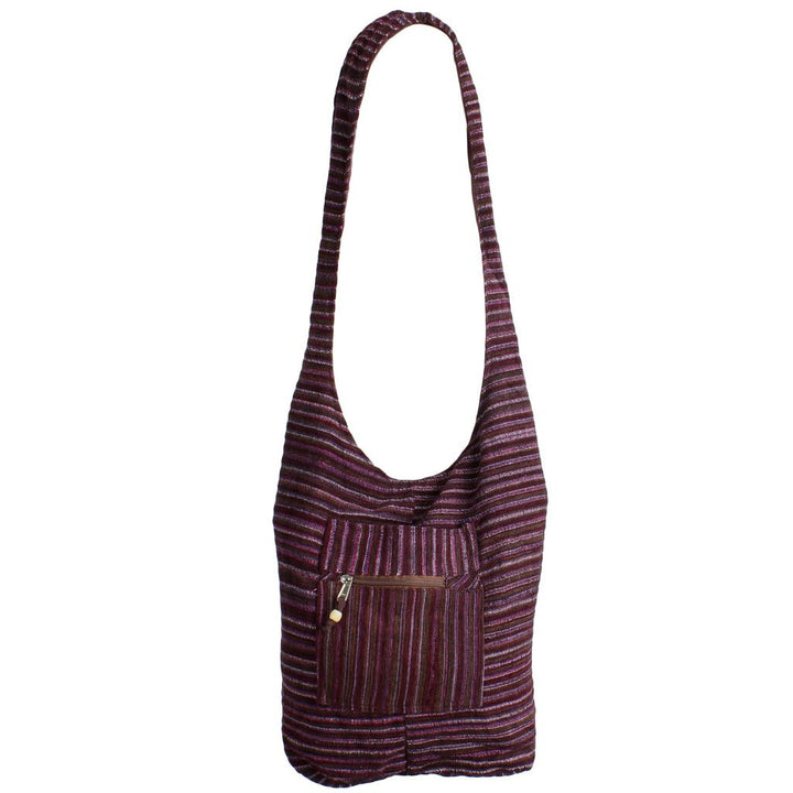 Striped Chenille Sling Shoulder Bag - Dark Purple