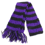 Hand Knitted Wool Scarf - Purple & black
