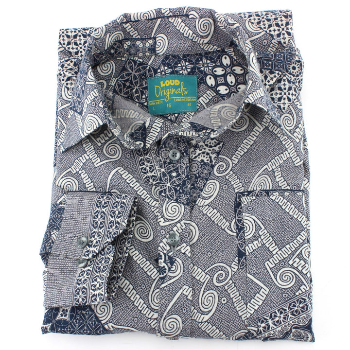Tailored Fit Long Sleeve Shirt - Blue & Grey Patch