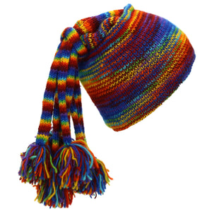 Hand Knitted Beanie Fountain Tassel Hat - SD Rainbow
