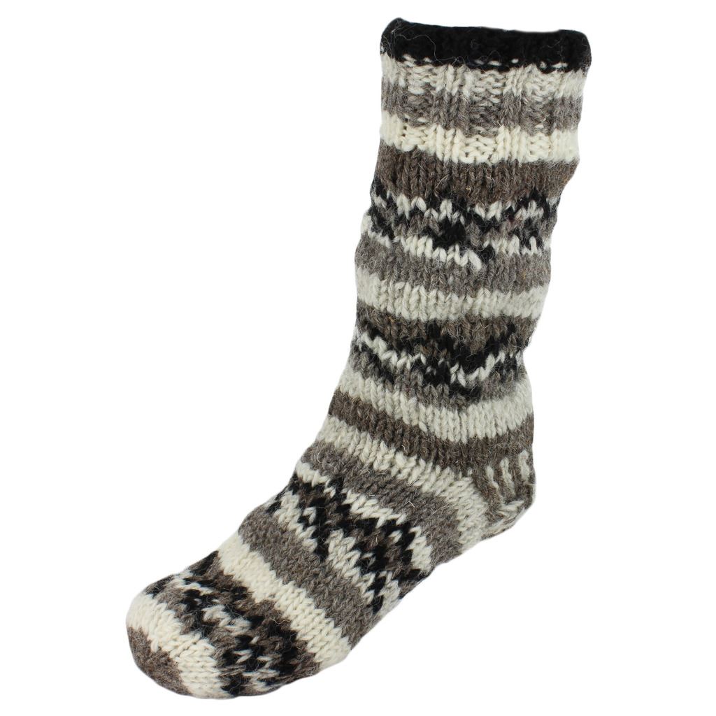 Chunky Wool Knit Fleece Lined Socks - Grey