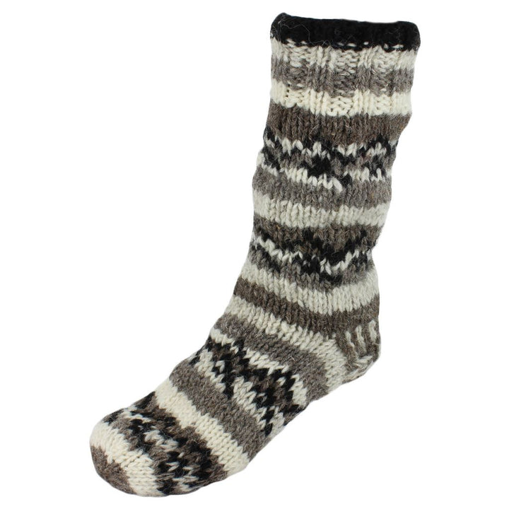 Chunky Wool Knit Fleece Lined Socks - Grey