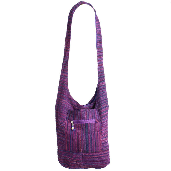 Striped Chenille Sling Shoulder Bag - Bright Purple