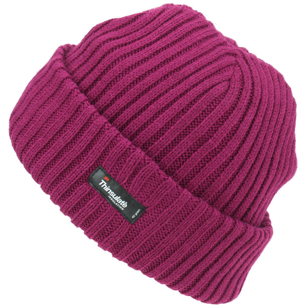 Chunky Knit Beanie Hat - Dark Pink