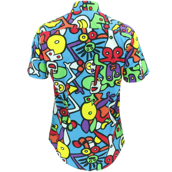 Slim Fit Short Sleeve Cotton Shirt - Tiffy Print - Blue