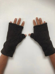 Wool Knit Fleece Lined  Wrist Warmers - Plain Brown