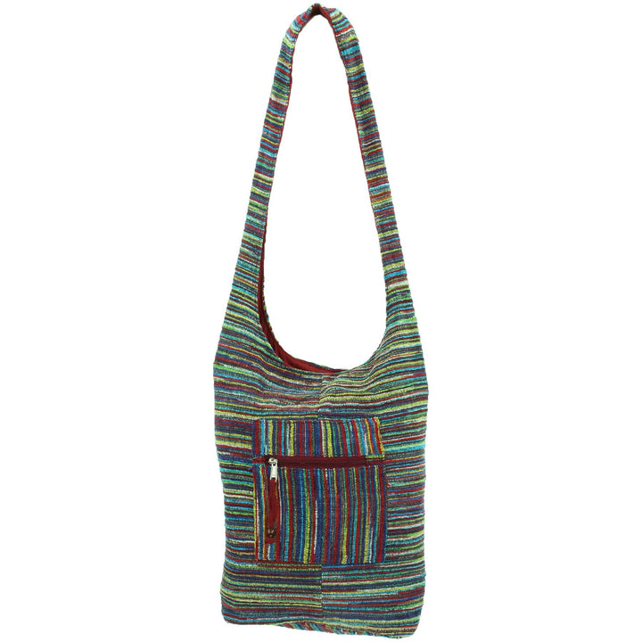 Striped Chenille Sling Shoulder Bag - Multi - Dark Red Lining