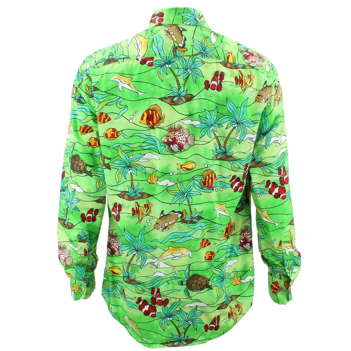 Tailored Fit Long Sleeve Shirt - Sea Life on Green