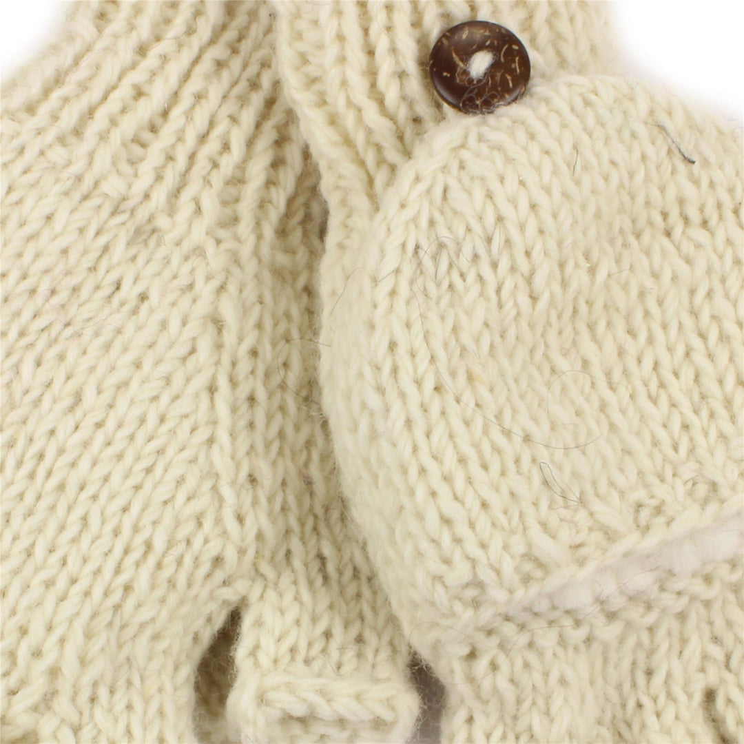 Chunky Wool Knit Fingerless Shooter Gloves - Plain - Off White