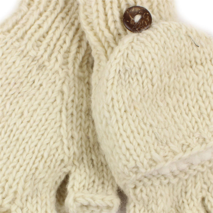 Chunky Wool Knit Fingerless Shooter Gloves - Plain - Off White