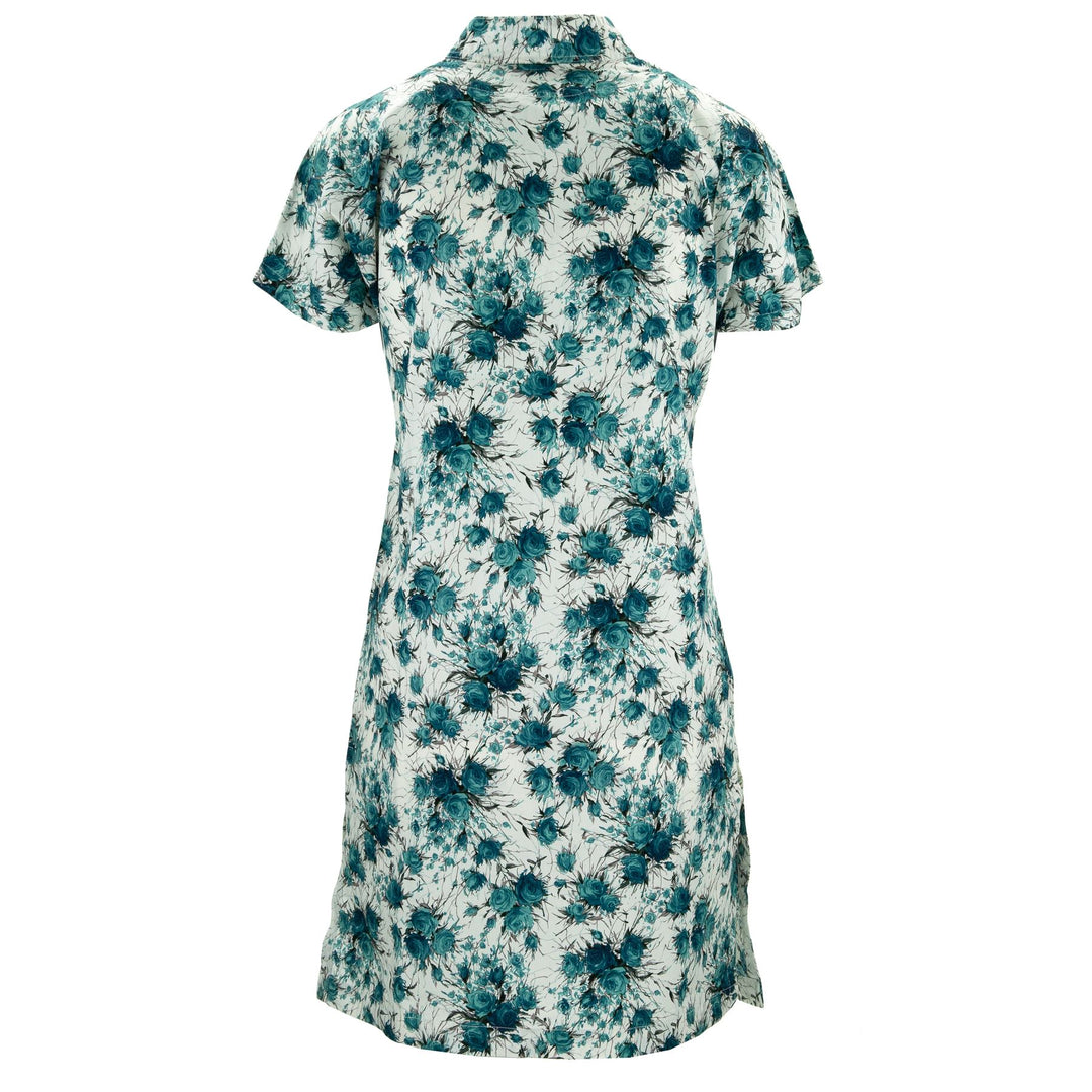 Mandarin Mini Dress - Rose Bunch Teal