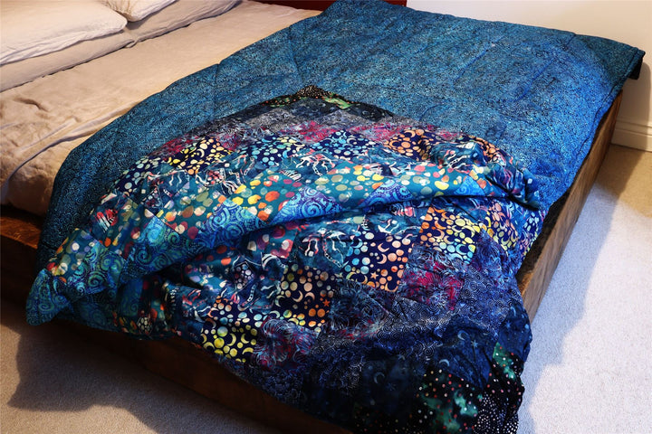 Handmade Quilted Patchwork Batik Printed Bedspread - Midnight