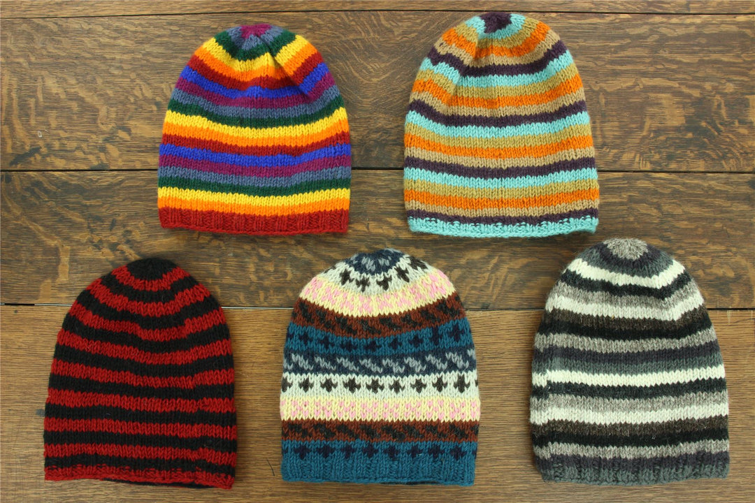 Wool Knit Baggy Beanie Hat - Rainbow