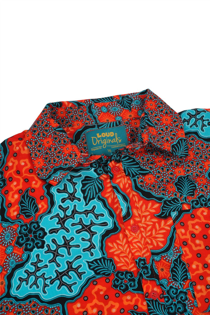 Regular Fit Short Sleeve Shirt - Coral Batik Mosaic
