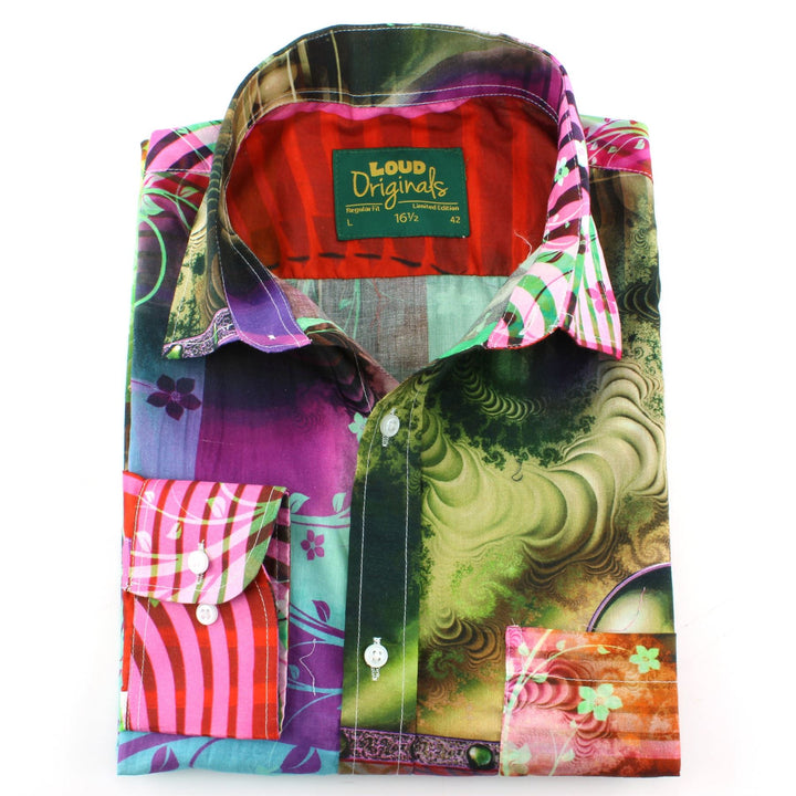 Regular Fit Long Sleeve Shirt - Purple & Red Abstract