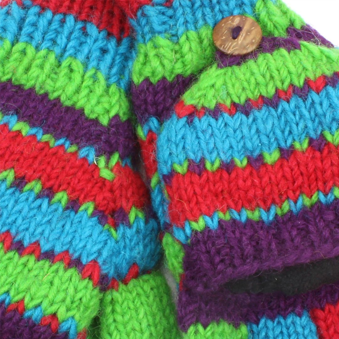 Chunky Wool Knit Fingerless Shooter Gloves - Stripe - Multi Red & Green