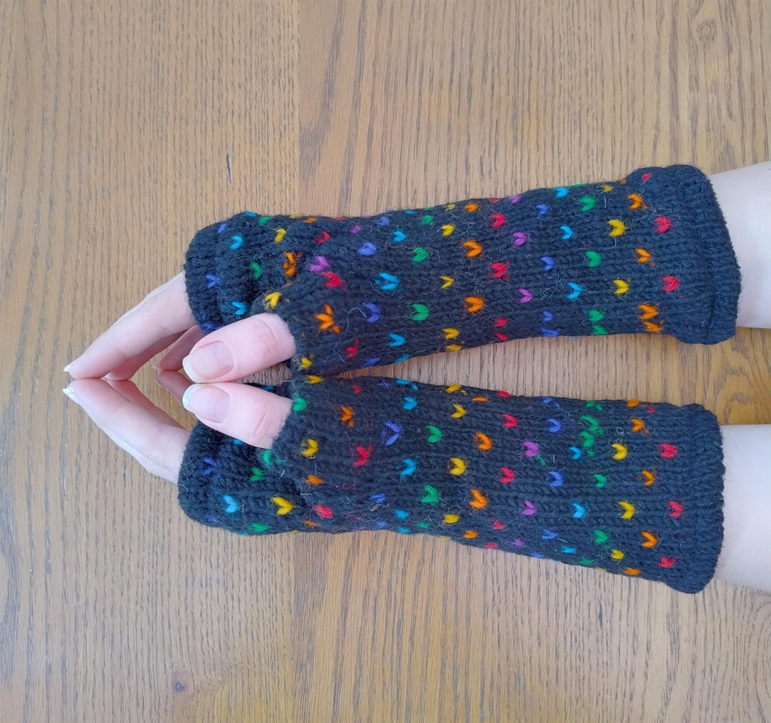 Wool Knit Fleece Lined  Wrist Warmers - Tik Tik Black
