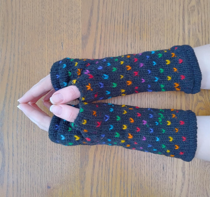 Wool Knit Fleece Lined  Wrist Warmers - Tik Tik Black