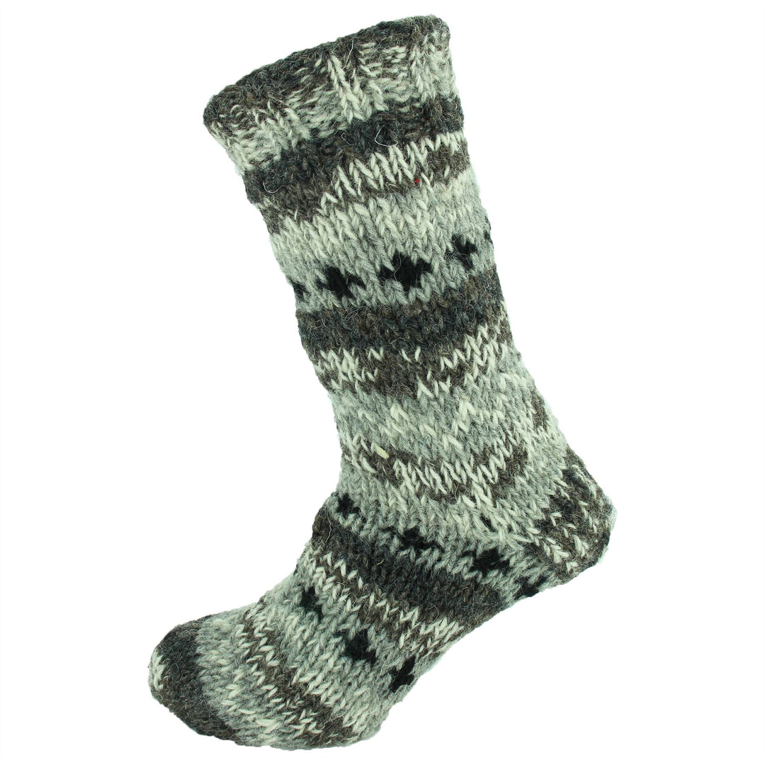 Chunky Wool Knit Abstract Pattern Fleece Lined Socks - 17 Grey